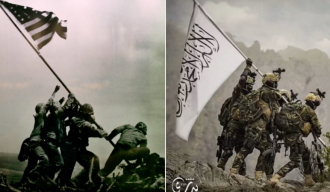 РТ: Крајња увреда? Талибани исмејали познату фотографију дизања заставе на Иво Џими позирајући у заплењеној америчкој војној опреми